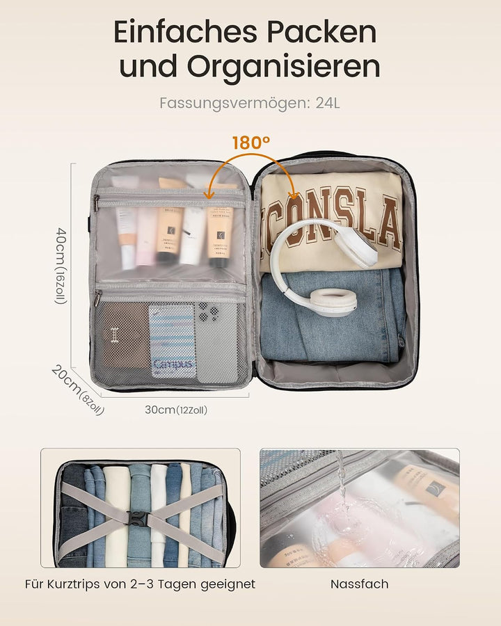 LOVEVOOK Ryanair Handgepäck 40x30x20, Rucksack Handgepäck Flugzeug Herren für 14 Zoll Laptop, 24L Kl