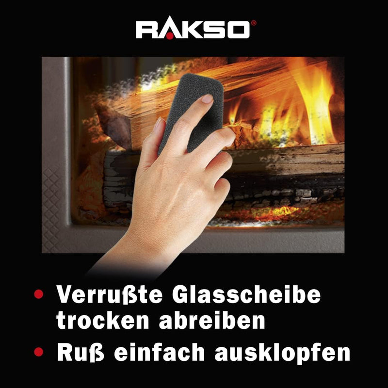 RAKSO Glas-Reiniger für Kamin-Scheiben Ofenglasreiniger Schwamm Kaminreiniger Kamin-Ofen und Kaminsc