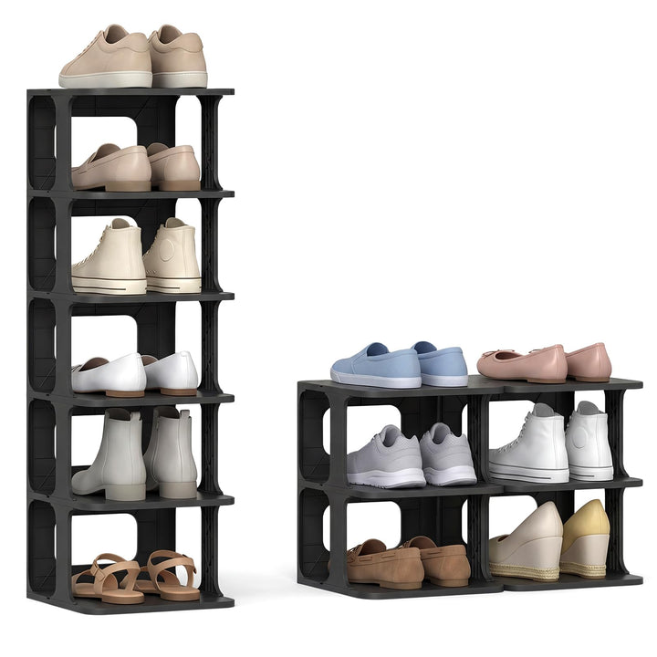 COSTWAY stapelbares Schuhregal schmal, vertikaler Schuhorganizer, freistehende Schuhablage Kunststof
