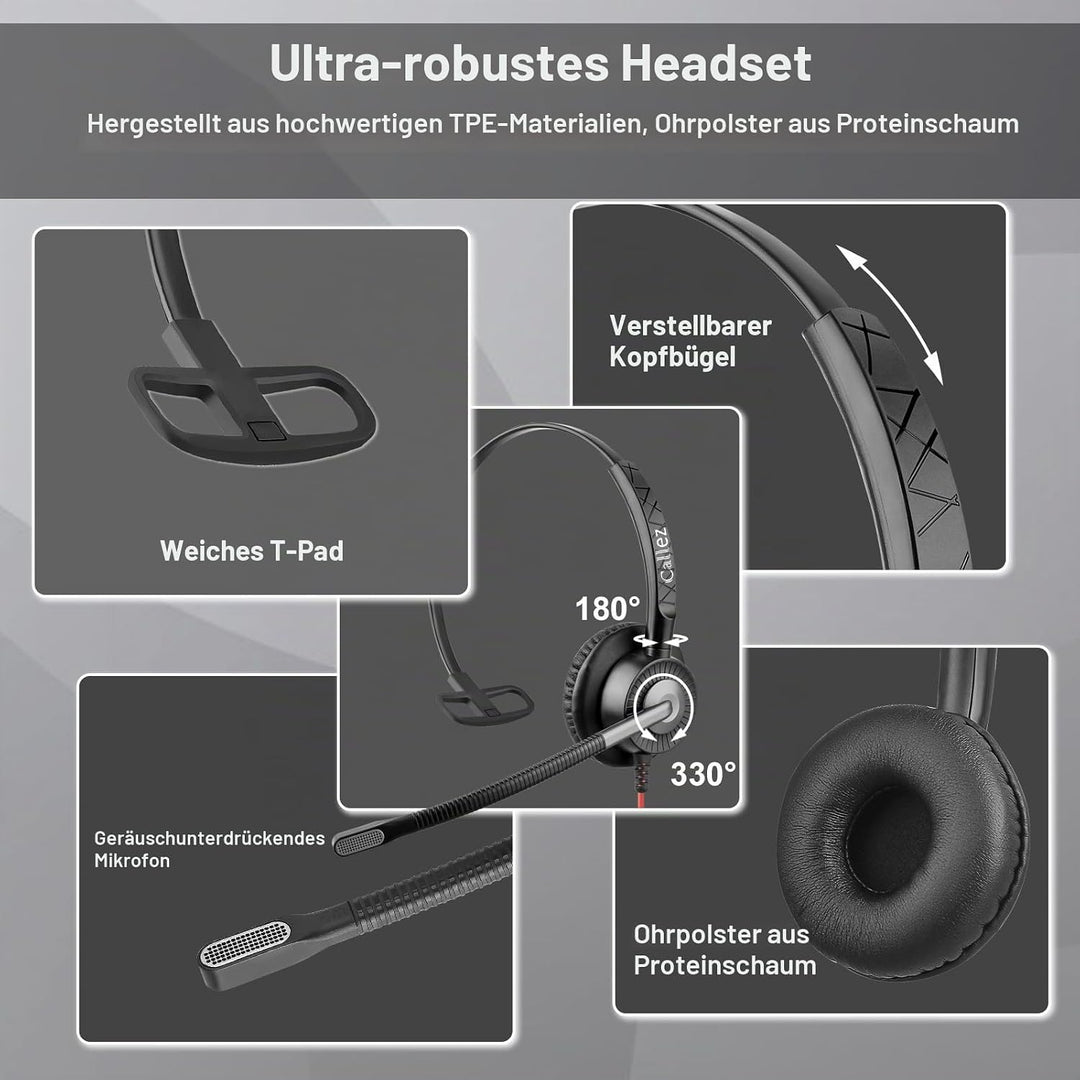 Callez G700TA USB Headset mit Mikrofon Noise Cancelling Business Kopfhörer mit Kabel für PC Laptop (