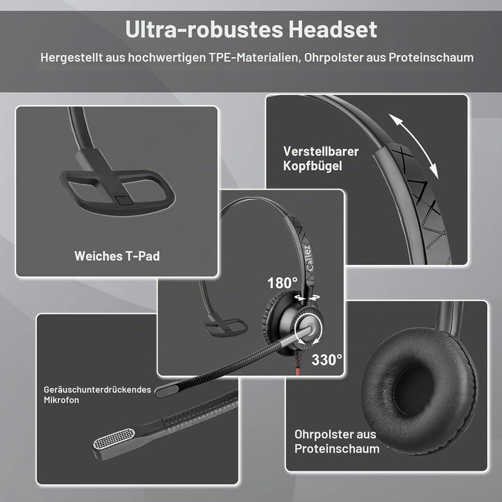 Callez G700TA USB Headset mit Mikrofon Noise Cancelling Business Kopfhörer mit Kabel für PC Laptop (