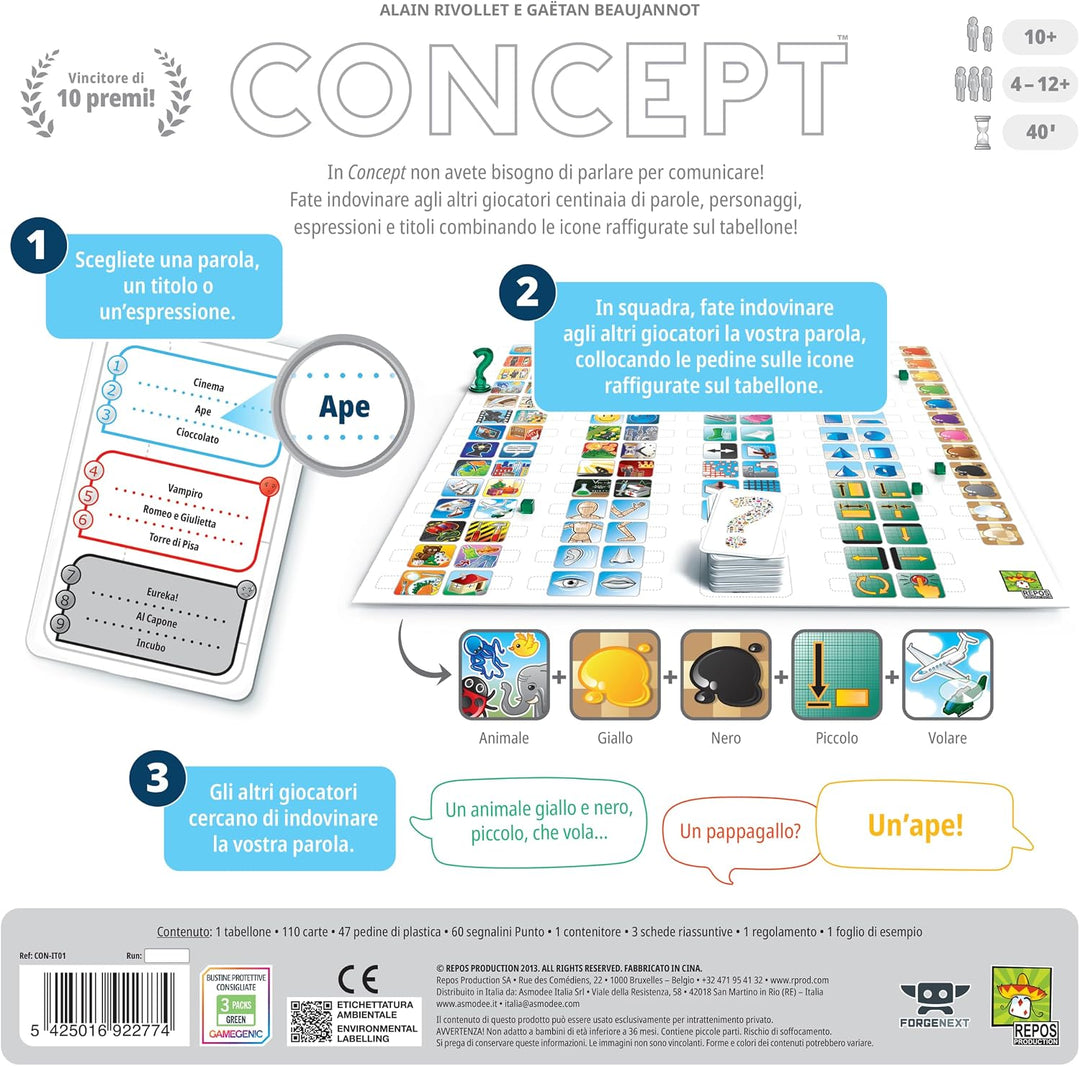Asmodee - Konzept, Brettspiel, 4-12 Spieler, 10+ Jahre, italienische Ausgabe Konzept Singles, Konzep