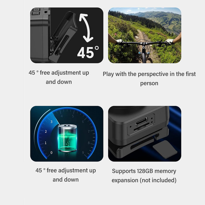 LICAEVEY Head-Mounted-Action-Kamera, 1080P, 45-Grad-Einstellung, Smart Sensing mit LED-Scheinwerfer-