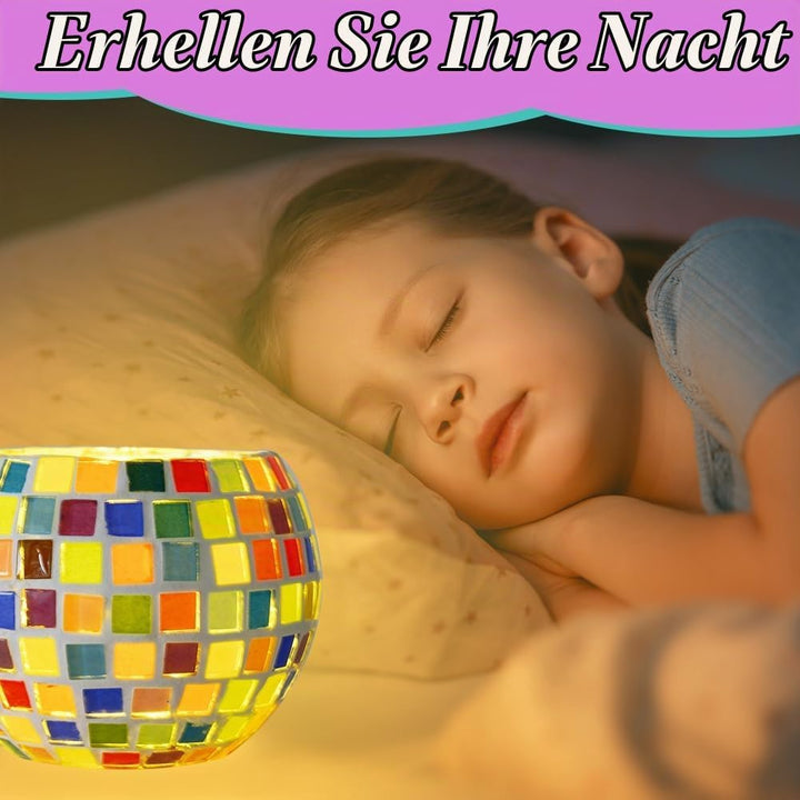 AUAUY Glasmosaik Kerzenhalter Kit, Mosaik Bastelset Kinder Mosaiksteine zum Basteln Mädchen Mosaikfl