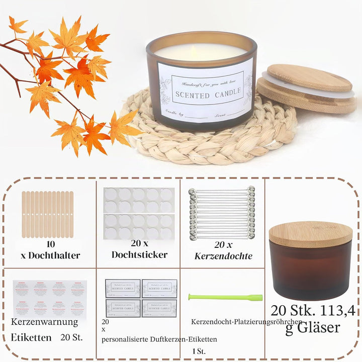 MILIVIXAY 20 Stück 118 ml Herbstkerzengläser mit Deckel und Kerzenherstellungs-Kits – grosse breite
