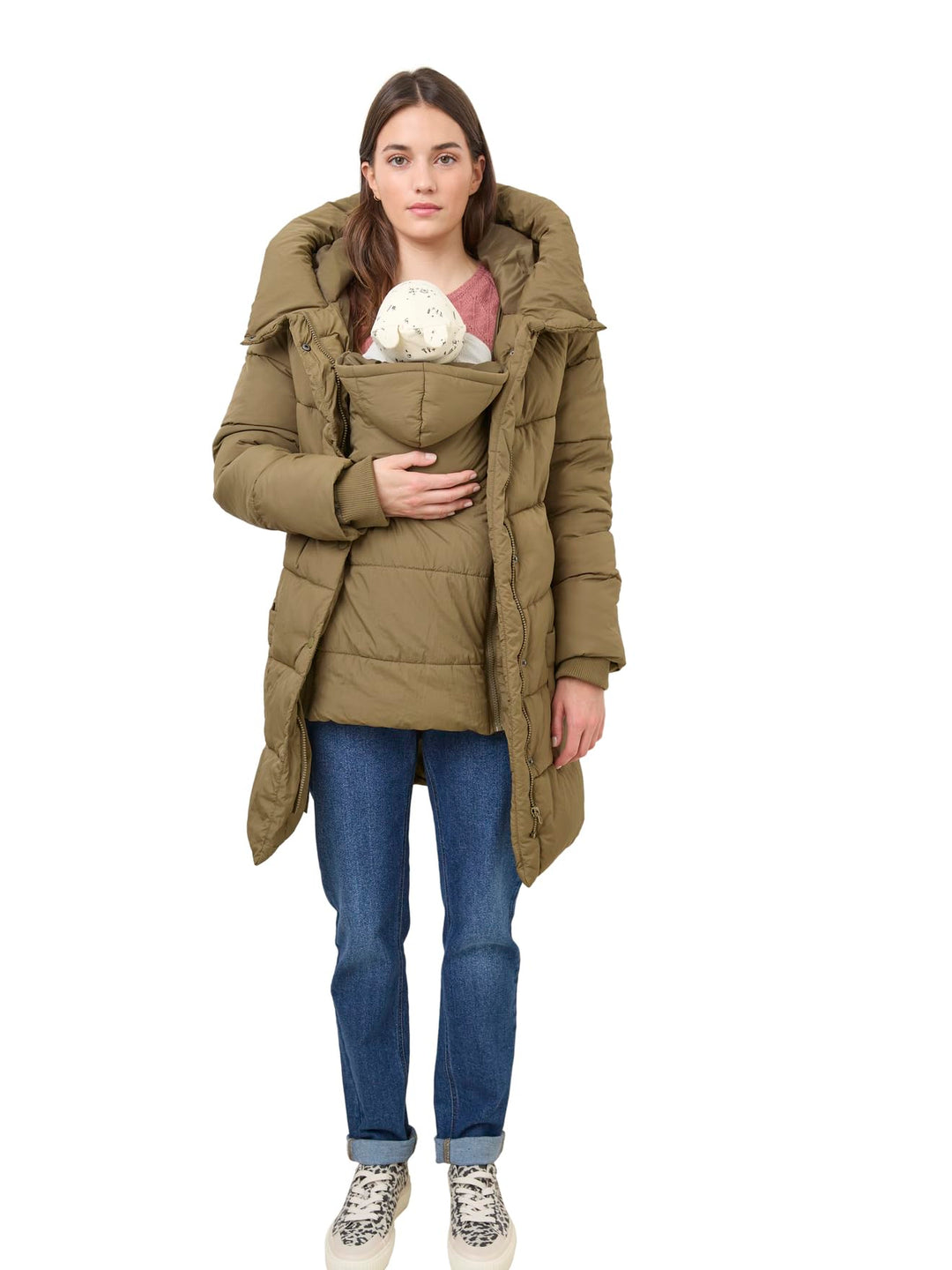 Vertbaudet Steppjacke für Schwangerschaft &amp; Stillzeit, Tragejacke, Recycling-Polyester 42 Olivgrün,