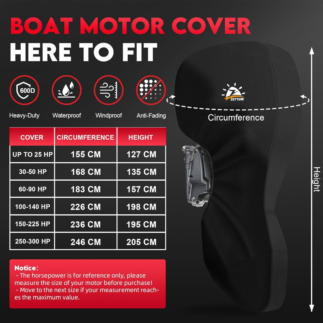 Zettum Aussenborder Abdeckung für Motoren von 60 bis 90 PS, 600D Bootsmotorabdeckung Wasserdicht & H