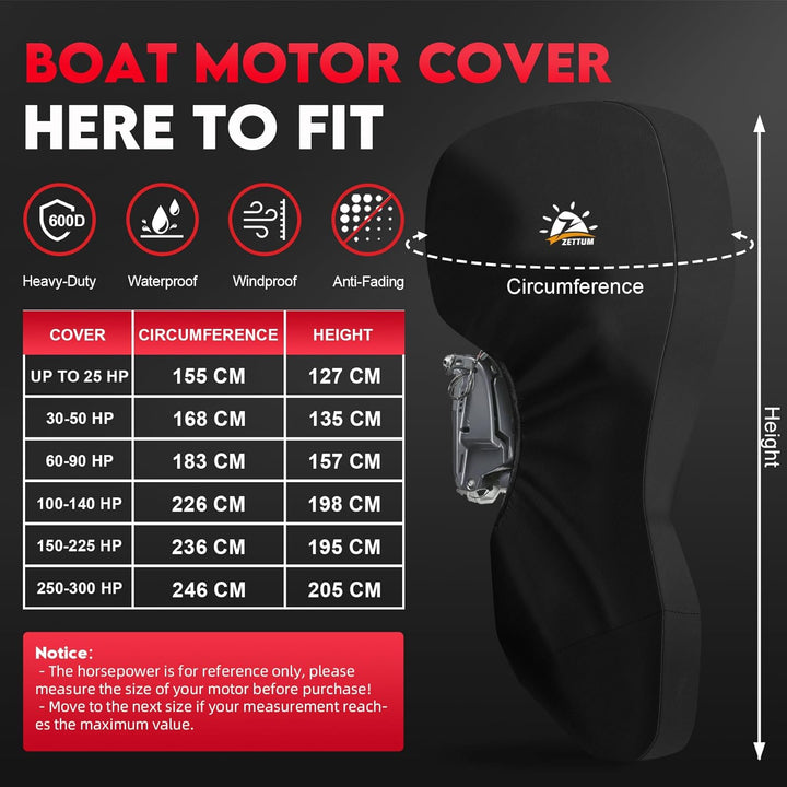 Zettum Aussenborder Abdeckung für Motoren von 60 bis 90 PS, 600D Bootsmotorabdeckung Wasserdicht & H