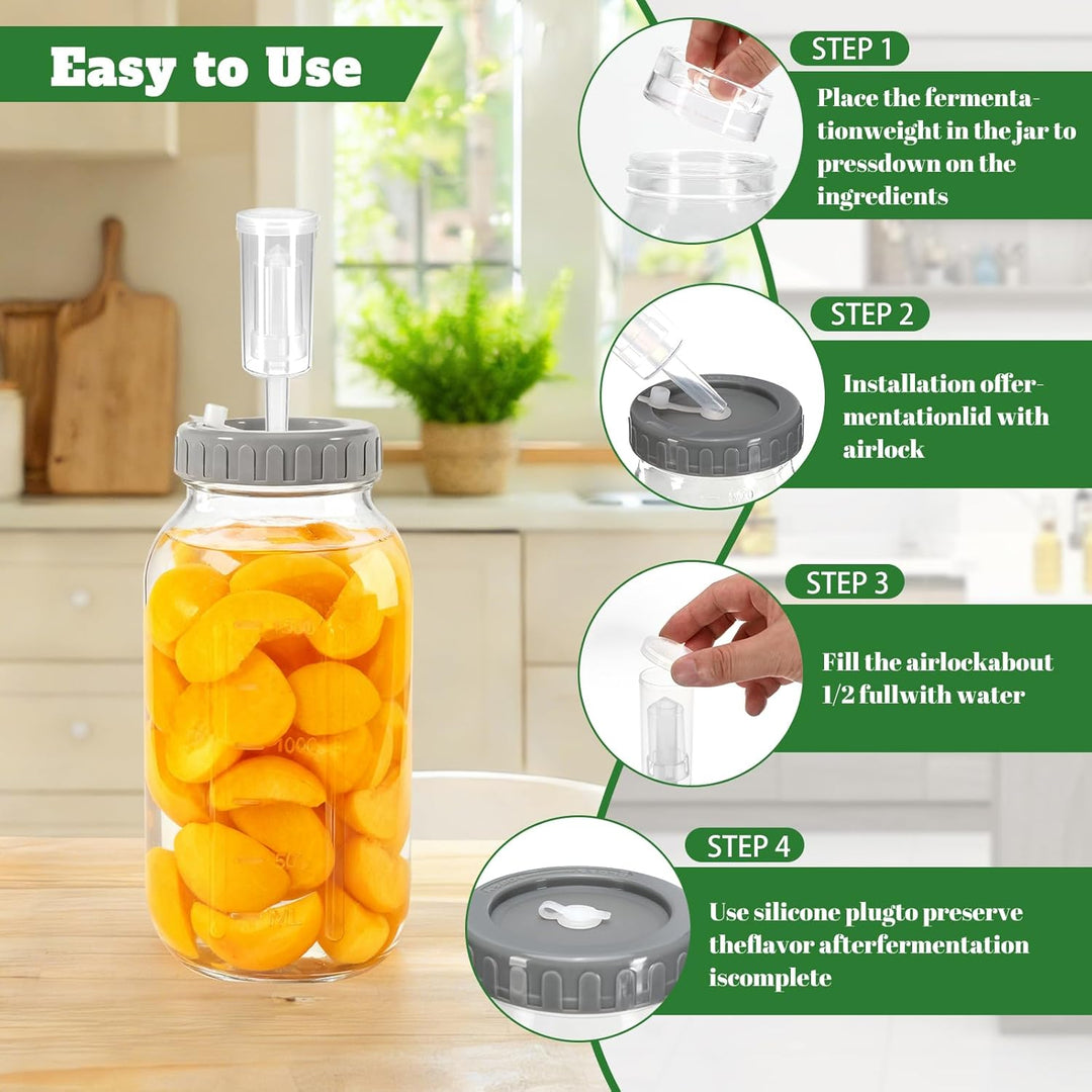 2 Stück Fermentierglas,2L Breiter Mund Fermentiergläser, Fermentiergläser mit Luftschlössern& Gewich