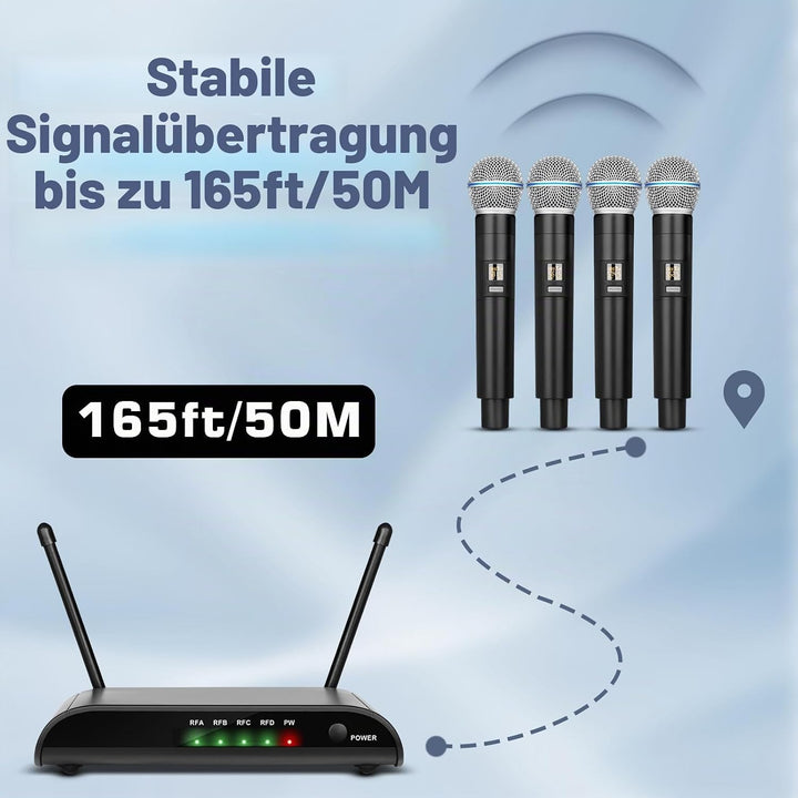 Depusheng R4-Pro Karaoke-Funkmikrofone, professionelles 4-Kanal-Handmikrofonsystem, dynamisches Meta