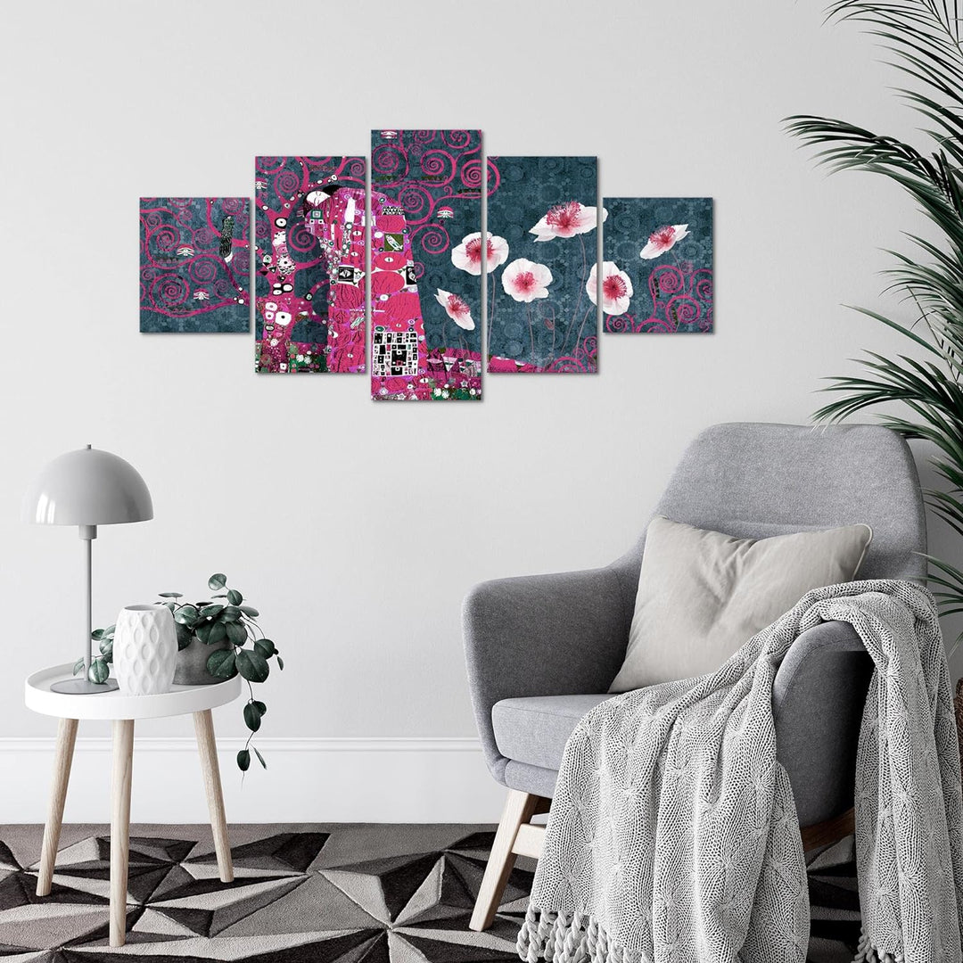Runa Art Wandbilder Gustav Klimt der Kuss 5 Teilig Bild auf Vlies Leinwand Deko Wohnzimmer Collage P
