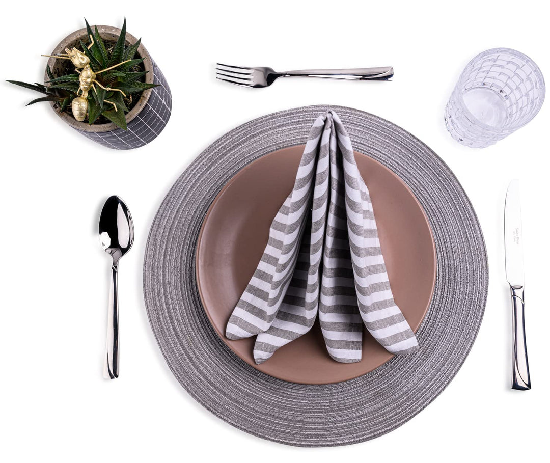 Gestreifte Stoffservietten Grau Weiss 12er Set – 100% Baumwolle – mon bijou® Servietten 45x45 cm – E