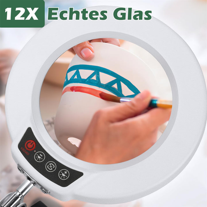 10X Lupe mit Licht und Ständer, Echter Glaslinse 2-in-1 Lupenlampe und Klemme, LED Beleuchtete Lupe