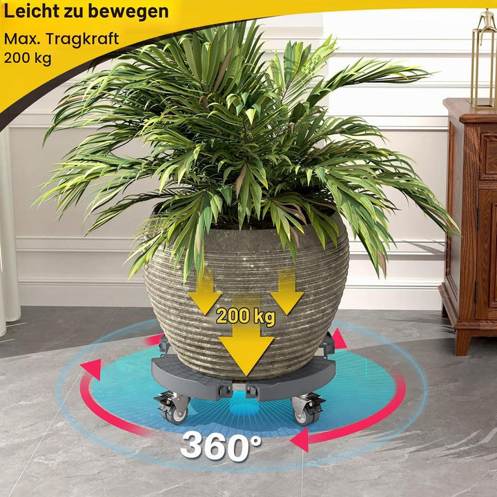 WELDUN Pflanzenroller Ø 40-57 cm, Rollbrett 200KG Tragkraft, Untersetzer Blumentopf mit feststellbar