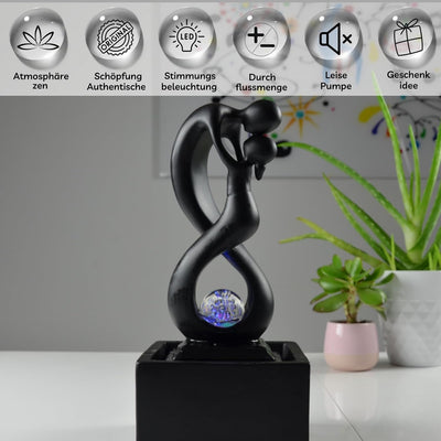 Zen'Light - Moderner Zimmerbrunnen Amor Schwarz mit Farbigem LED-Licht - Abnehmbare Skulptur - Zeitg