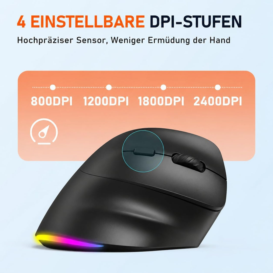 MEETION Ergonomische Maus, Kabellose Vertikale Maus RGB Wiederaufladbare Funkmaus für Bluetooth(5.2