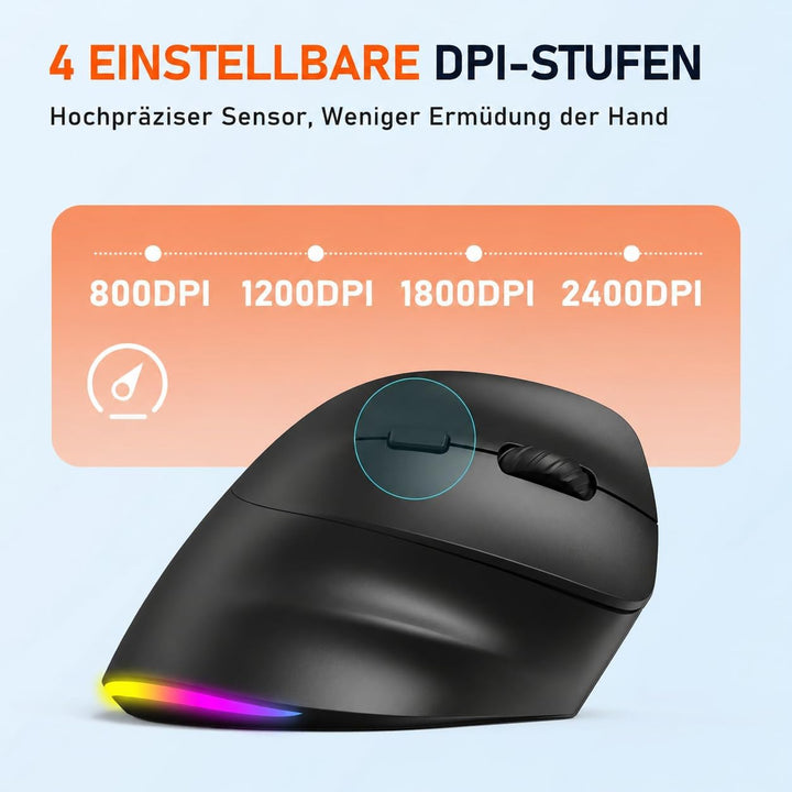 MEETION Ergonomische Maus, Kabellose Vertikale Maus RGB Wiederaufladbare Funkmaus für Bluetooth(5.2