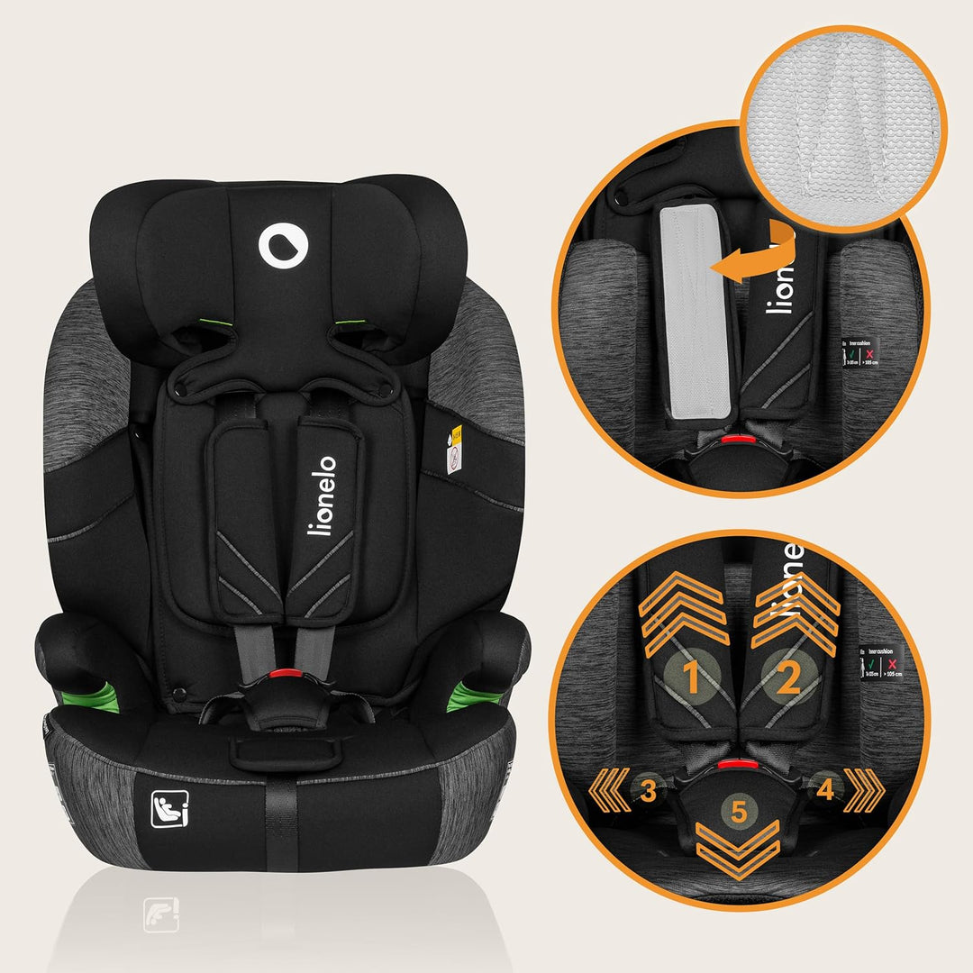 LIONELO LEVI ONE I-SIZE 76-150 cm Kinderautositz, Gruppe 1 2 3, Seitenschutz, 10 Grad Kopfstützenver