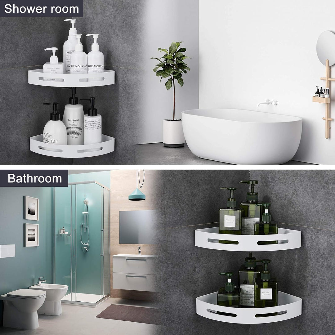 Hoomtaook Duschablage Duschregal Weiss Ohne Bohren Ecke, Badezimmer Regal Badregal Aluminium Duschko