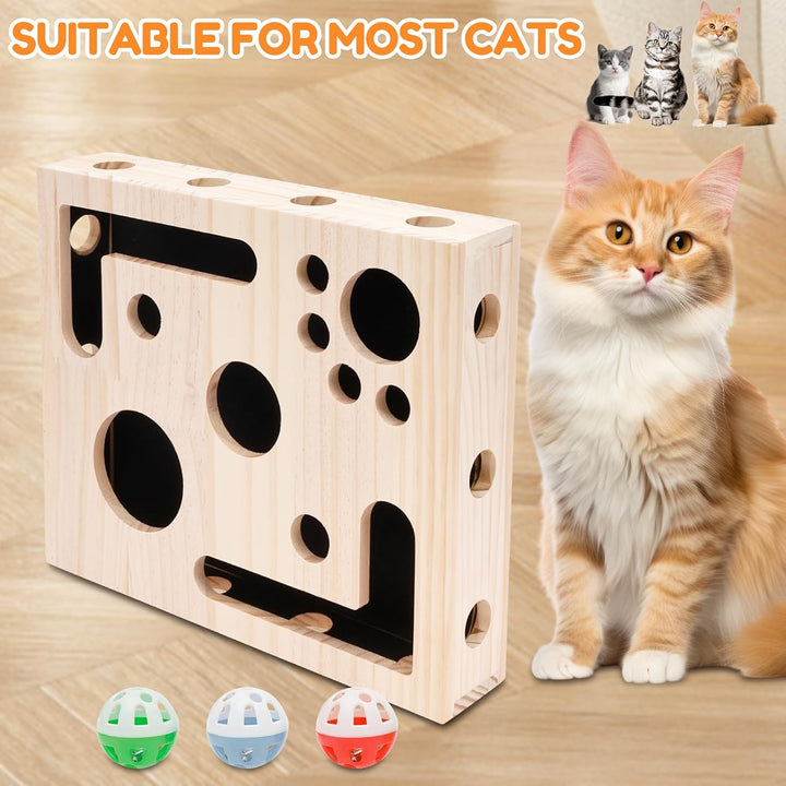 Beschäftigungsbox Krallenfeile Katze, 29,5×24,5×6 cm Kratzpuzzle Spielbox Holz Katzen Kratzbrett mit