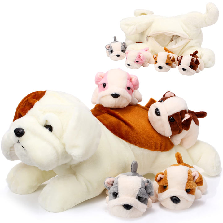 Skylety 5 Stück Welpen Kuscheltiere Mama Hundebauch mit 4 Niedlichen Plüschtier Hunde Spielzeug Kiss