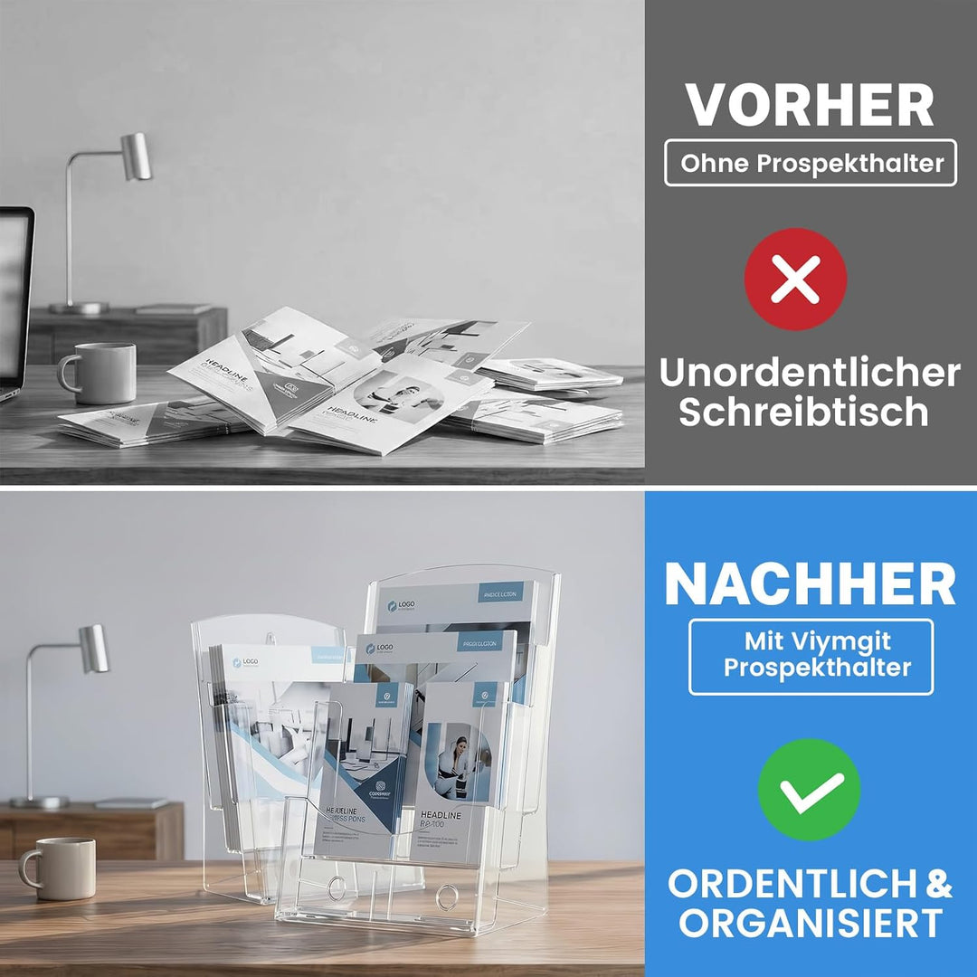 Viymgit Prospekthalter A4, 3 Etagen Transparenter Acryl DIN A4 Prospektständer, Broschürenhalter im
