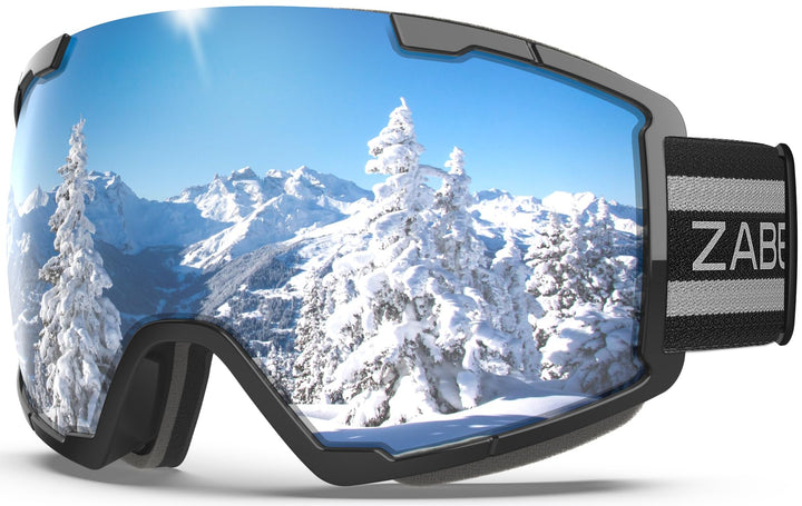 ZABERT Skibrille für Damen Herren Erwachsene Brillenträger, Anti-Beschlag UV-Schutz Anti-Rutsch-Kopf
