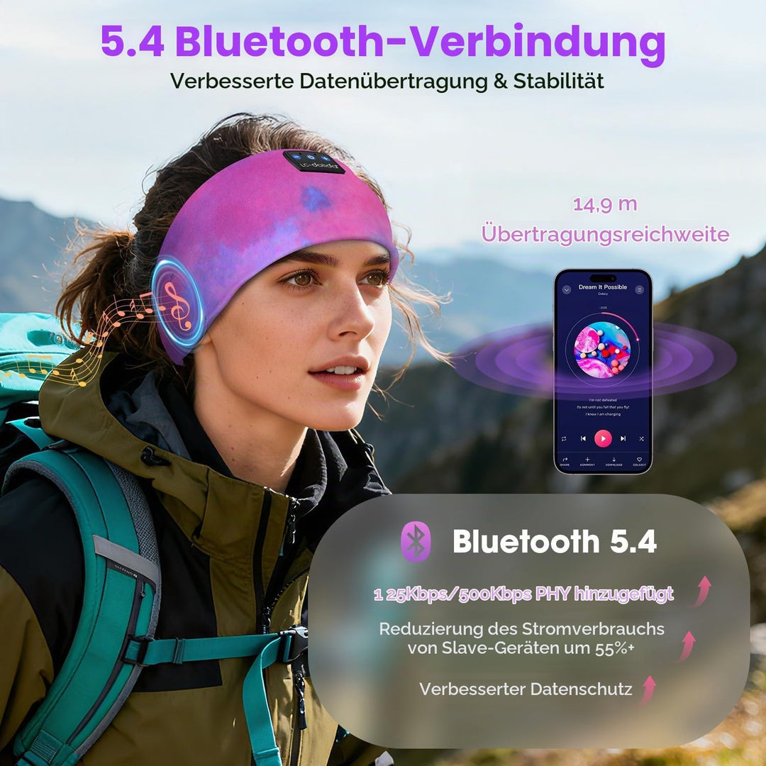 LC-dolida Schlafkopfhörer Bluetooth Sport-Kopfhörer Stirnband, Kabellos Schlafen Kopfhörer 15+ Stund