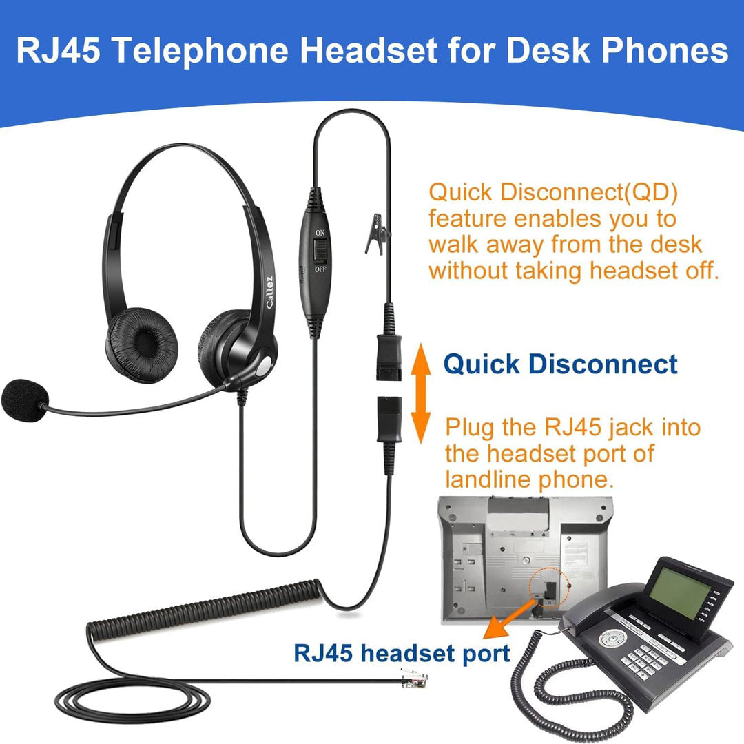 RJ45 Telefon Headset mit Mikrofon Noise Cancelling &amp; Quick Disconnect Kabel, Festnetztelefon Kopfhör