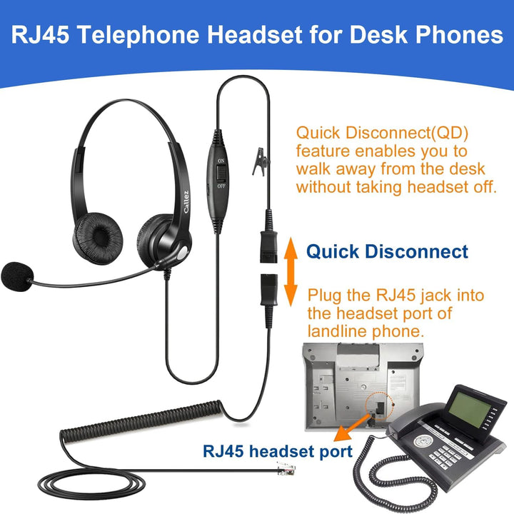 RJ45 Telefon Headset mit Mikrofon Noise Cancelling &amp; Quick Disconnect Kabel, Festnetztelefon Kopfhör