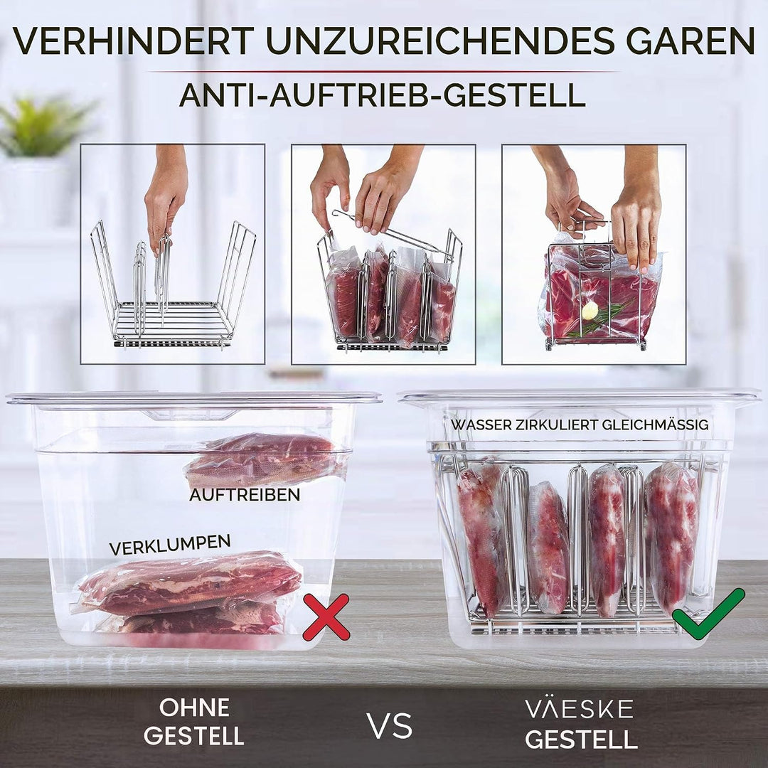 Väeske Sous-Vide Behälter mit Deckel und Gestell – Passend für die Meisten Sous-Vide Garer (11 L) ge