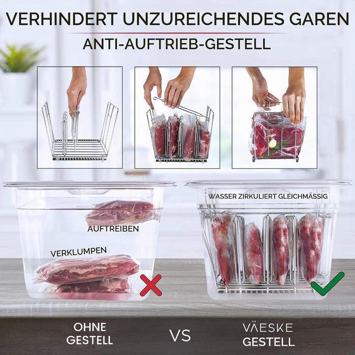 Väeske Sous-Vide Behälter mit Deckel und Gestell – Passend für die Meisten Sous-Vide Garer (11 L) ge