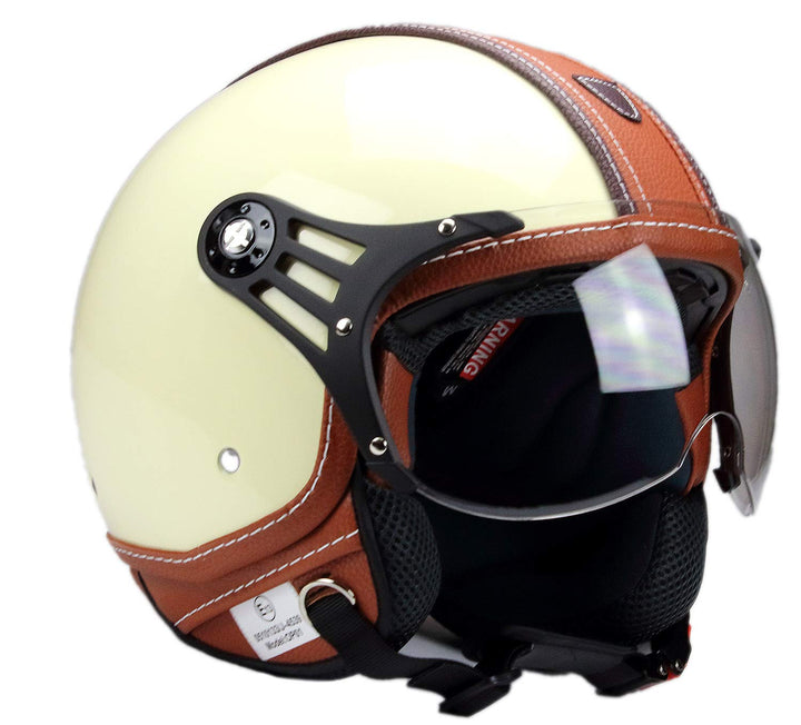 BNO-PL28 Jethelm Beige glänzend + Braun, Motorradhelm, Schutzhelm Helm S - XL, XL