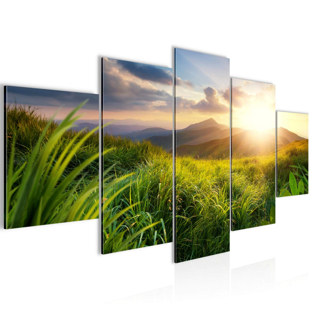 Runa Art Wandbilder Sonnenaufgang Landschaft 5 Teilig Bild auf Vlies Leinwand Deko Schlafzimmer Wohn
