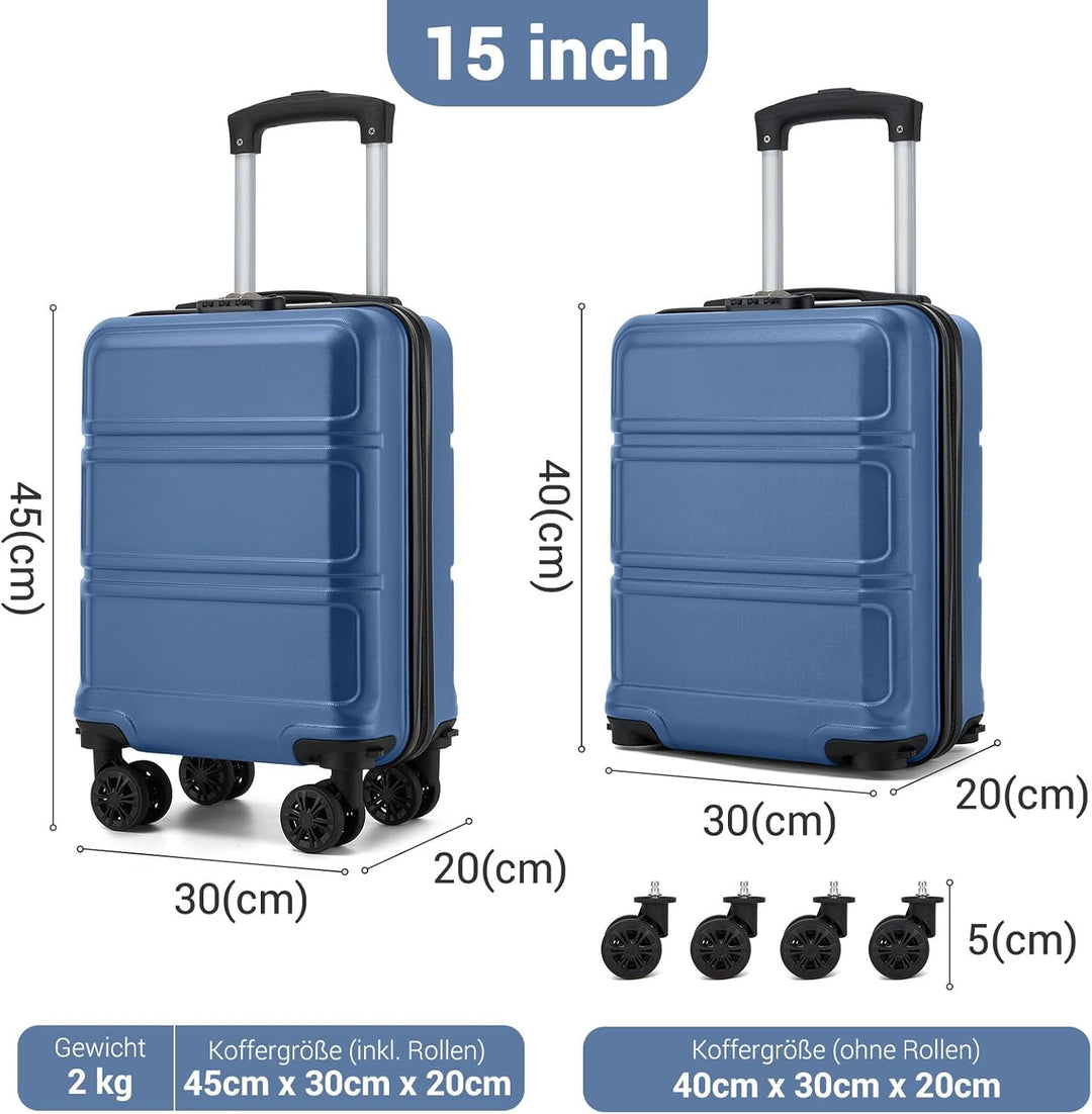 KONO Handgepäck Koffer mit abnehmbaren Rollen, 40x30x20 cm ohne Rollen, Leichter Kabinen-Koffer klei