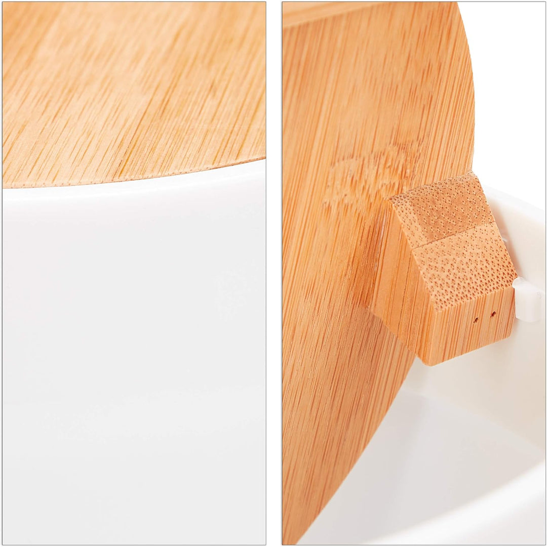 Relaxdays Kosmetikeimer, Bambus Schwingdeckel, moderner Bad Mülleimer, Kunststoff, 5,5 L, H, B x D: