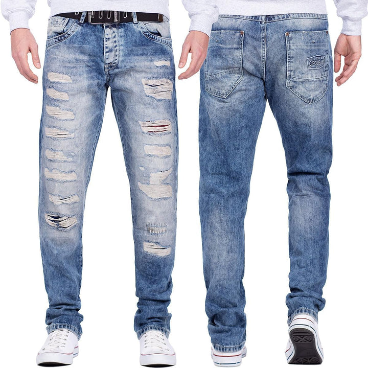 Cipo & Baxx Herren Jeans – Regular Fit Denim Hose für Männer, Destroyed und Used Look, Bikerstyle, C