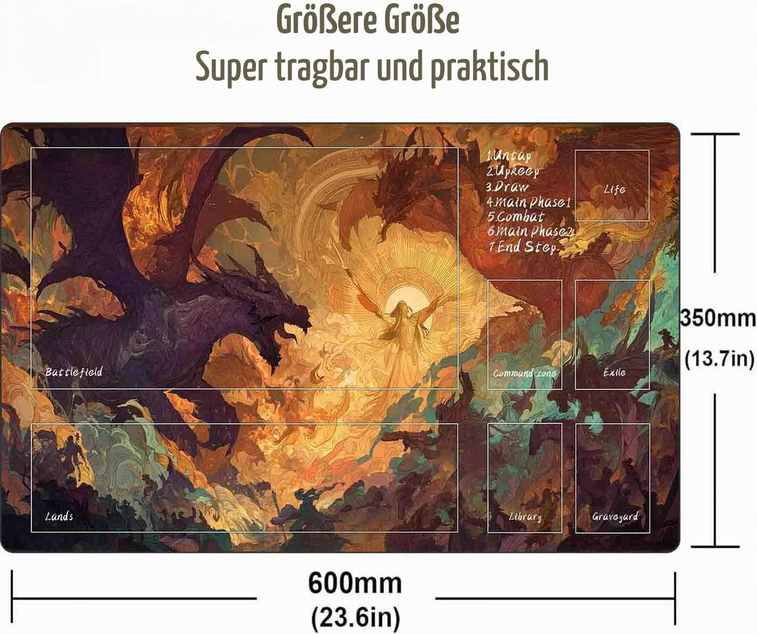 MTG Playmat 24x14 Inches Non-Slip Dragon Design Stitched Edges Smooth Surface Rubber Base TCG Game M