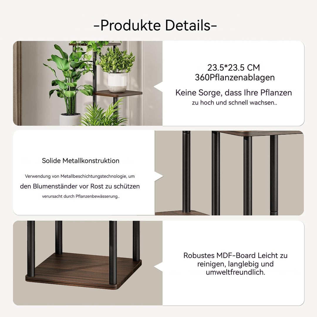 Blumenständer 5-stufiges Pflanzenregal aus Metall für mehrere Pflanzen, hohe Eckblumenhalter für Ter