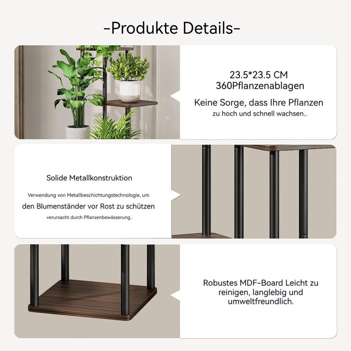 Blumenständer 5-stufiges Pflanzenregal aus Metall für mehrere Pflanzen, hohe Eckblumenhalter für Ter