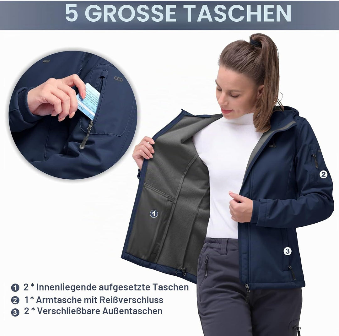 33,000ft Softshelljacke Damen Wasserdichte Atmungsaktive Warme Winterjacke Fleece Übergangsjacke Win