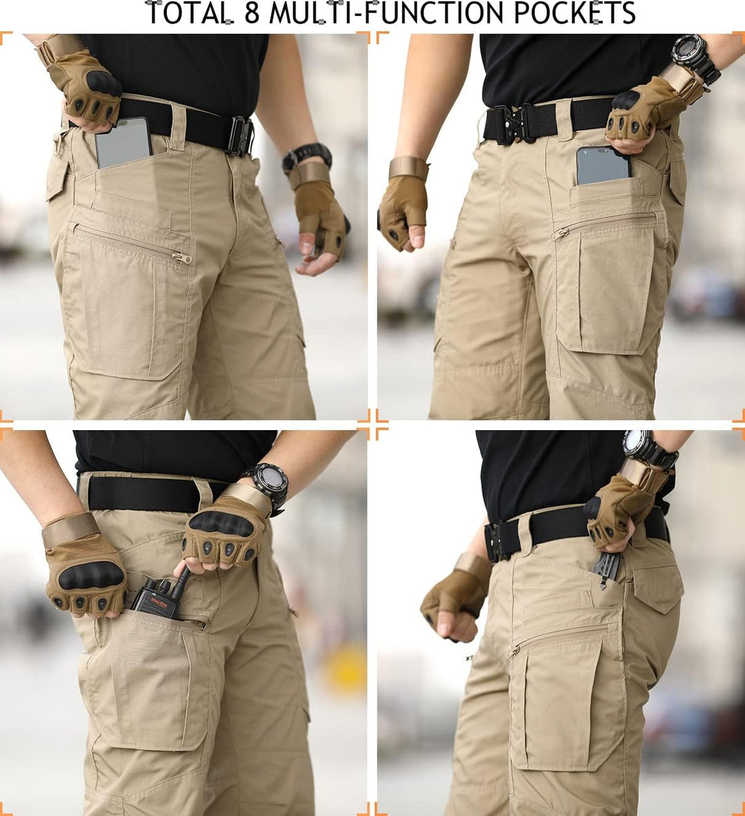 CARWORNIC Herren Taktische Hose wasserdichte Cargo Hose Militär Outdoorhose 30W / 32L Schwarz, 30W /