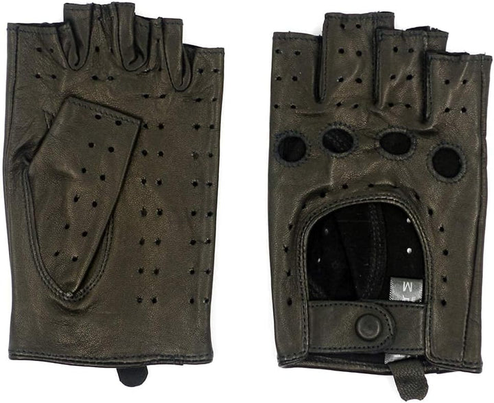 Harssidanzar Lady Fingerlose Lederhandschuhe Schaffell Single Line Half Finger GL012 XS Schwarz, XS