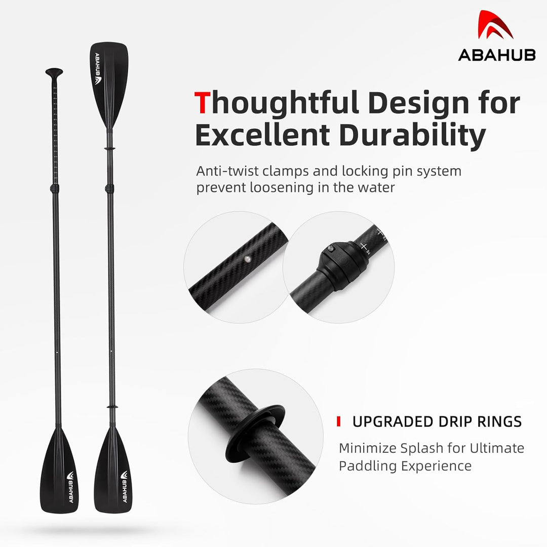 Abahub 4 teilig Carbon SUP Kajak Paddel, 2 in 1 verstellbare Stand up Paddleboard Paddel, leichte Ca