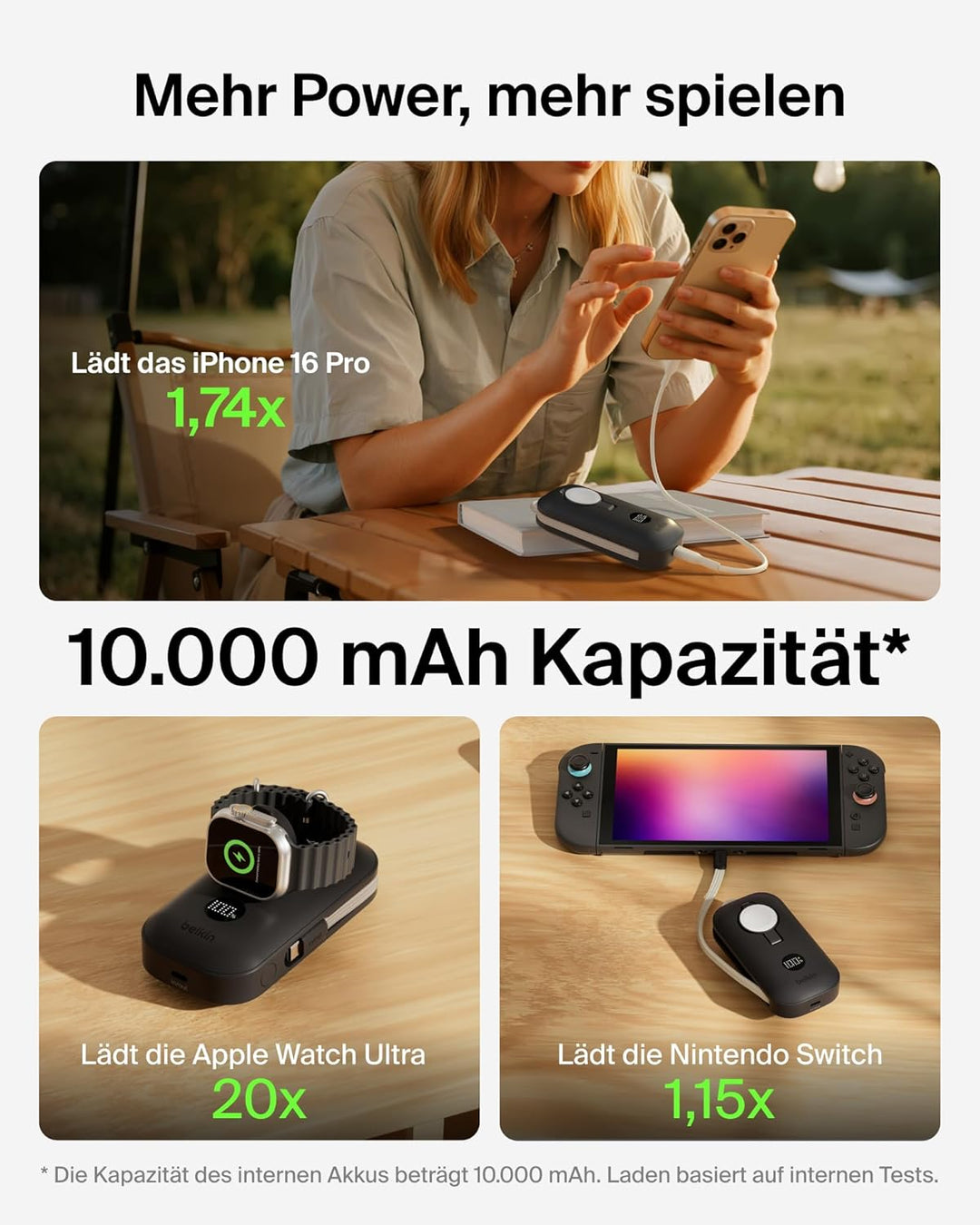Belkin BoostCharge Pro 10000mAh Power Bank with Apple Watch Charger, Portable Charger with Integrate