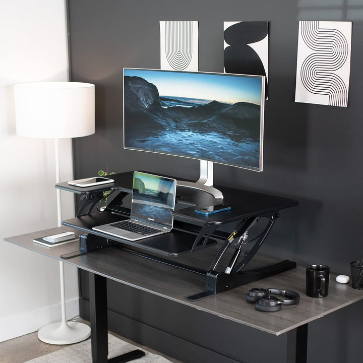 VIVO 107 cm höhenverstellbarer Steh-Schreibtisch-Aufsatz, V-Serie, schneller Steh-Sitz-Tisch-Aufsatz