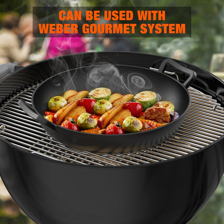 only fire Wok Gusseisen, Ø36cm Wokpfanne mit Griff, Gusseisenpfanne für Weber Gourmet BBQ System, Pa