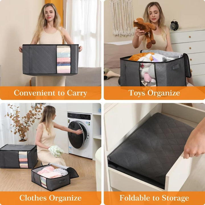 6 Stück 35L Aufbewahrungstasche, Aufbewahrungsbox mit Deckel, Grosse Kleideraufbewahrung Umzugskarto