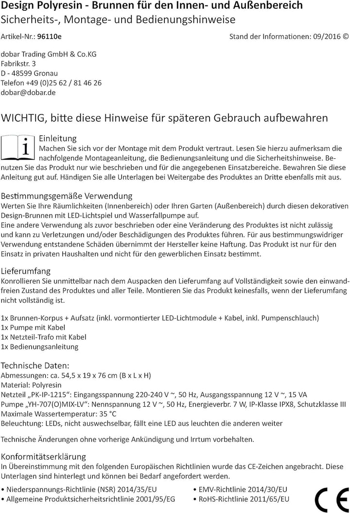 dobar® 96110e Design Gartenbrunnen Jupiter mit Pflanzoption| Terrassenbrunnen mit LED-Beleuchtung |