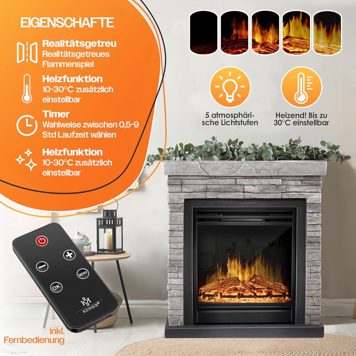 KESSER® Elektrokamin Standkamin - Kamin elektrisch mit LED 3D-Flammeneffekt, Mit Heizung Heizfunktio